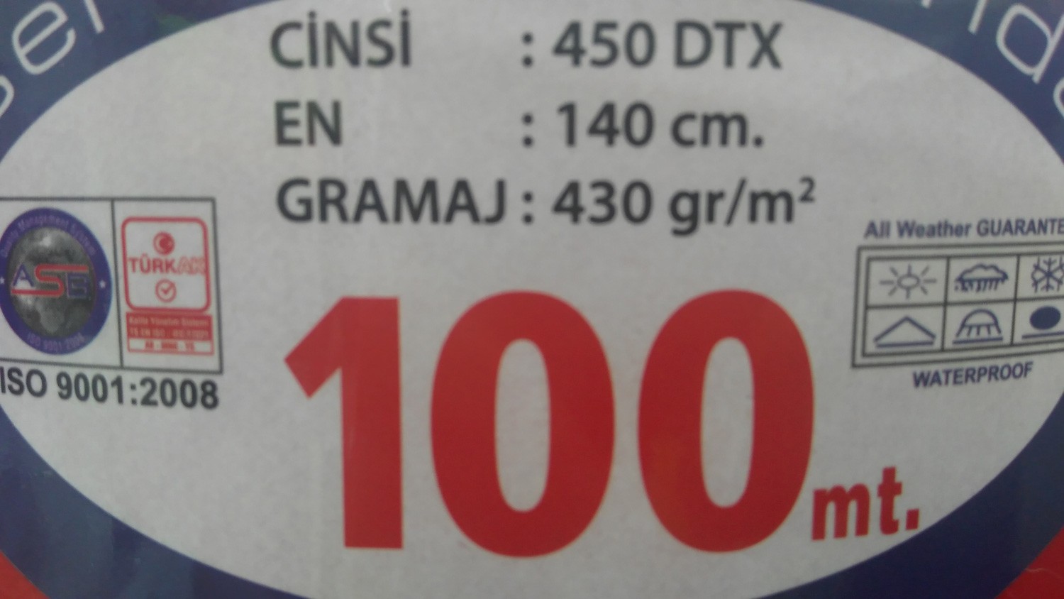 Gri PVC Branda 3m en